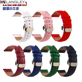

Mult-Color Geunine Leather Strap Double Press Automatic Butterfly Buckle Bamboo Knot Watch Band 10/12/13/14/15/16/17/18 mm Strap