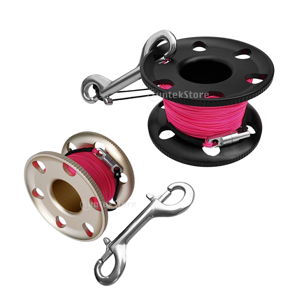 

2Pcs Aluminum Alloy Lightweight Scuba Diving Finger Spool Reel + Replacement 50m/164ft 100ft (30m)/Strong Strength Line