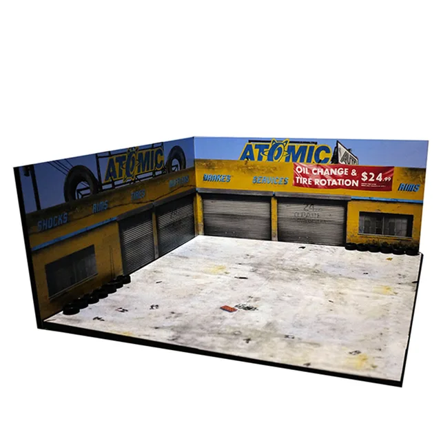 1/64 Scale Garage Tire Repair Shop Factory Warehouse House Building Model for Car Vehicle Toys Collectible Sence Decoration Show 2