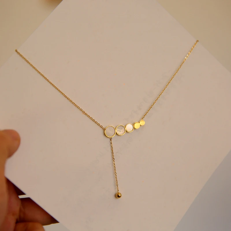 Peri'sBox Small Beads Circle Necklaces Acrylic Geometric Choker Necklaces for Women Minimalist Titanium Steel Necklace 2020 - Image 6