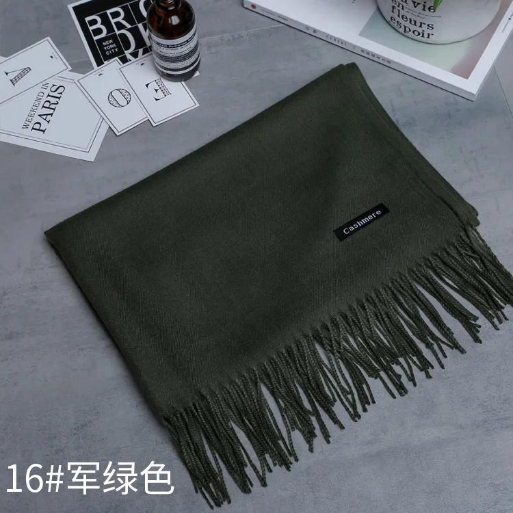 Olive green Женский шарф, кашемировый, Одноцветный, женский шарф, загуститель, кисточка, шарф, теплые шарфы, длинные, для мужчин, зима, осень, высокое качество - Цвет: Olive green