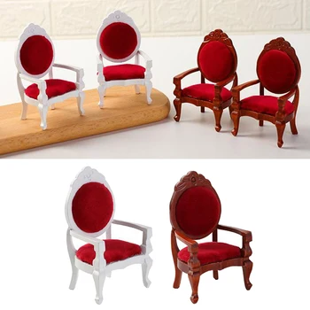 

1:12 Dolls House Mini Wood Antique Engraving Chair Furniture DIY Decoration