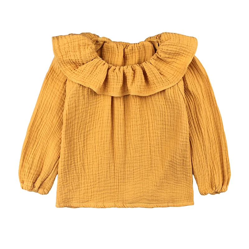 Весна-Осень, новая хлопковая рубашка в горошек, тонкий детский топ с кукольным воротником в литературном стиле для девочек