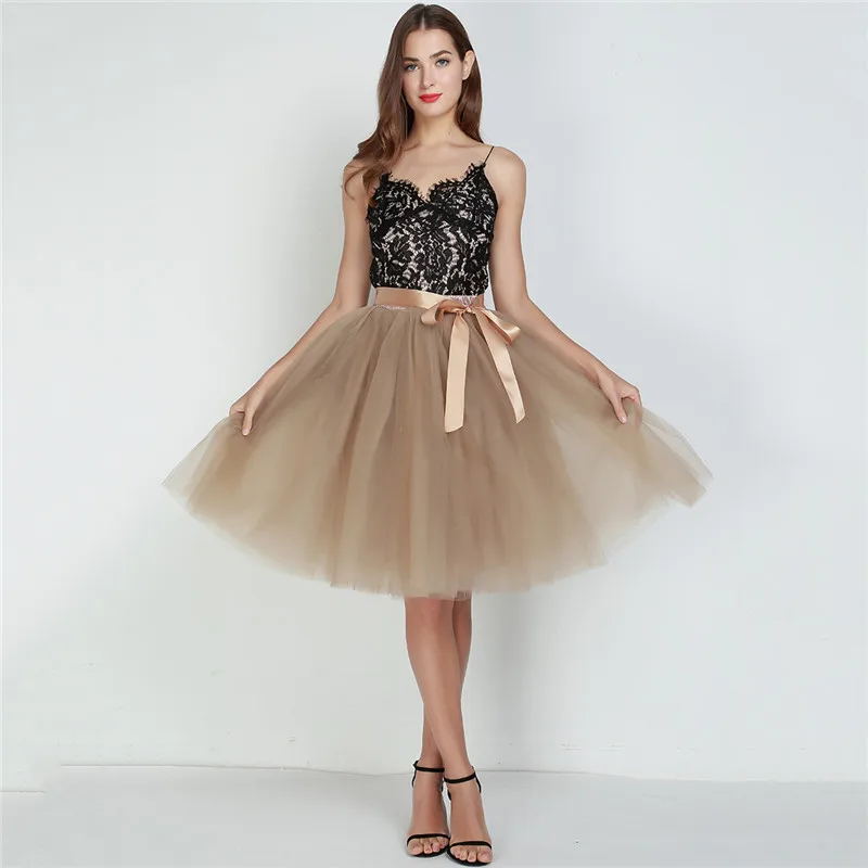 6Layers 65cm Fashion Tulle Skirt Pleated Tutu Skirts Women Lolita Petticoat Bridesmaids Sweet Party Midi Skirt Mini Skirt Dress