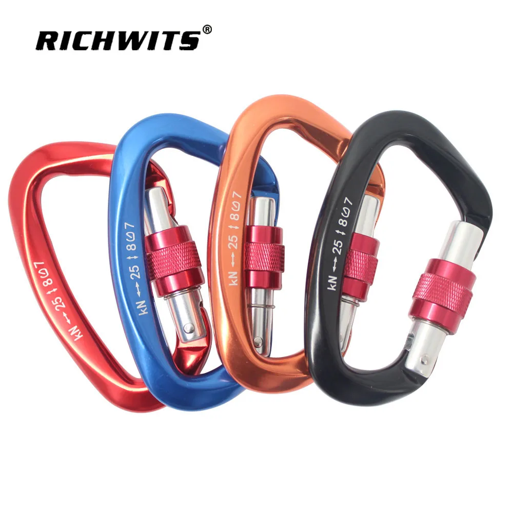 25KN Professional Climbing Carabiner D Shape Aviation Aluminum Safety Lock Outdoor Climbing Ascend Mountaineering Equipment