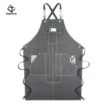 

GOOPEEG Fashion Canvas Apron Barista Milk Tea Shop Workwear Haircut Hairdresser Waist Customized Printable LOGO