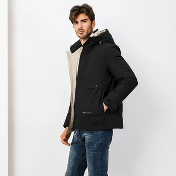 

New Winter Casual Men's Down Jacket Hooded Mens Coat 90% Gray Duck Down Puffer Jacket Men