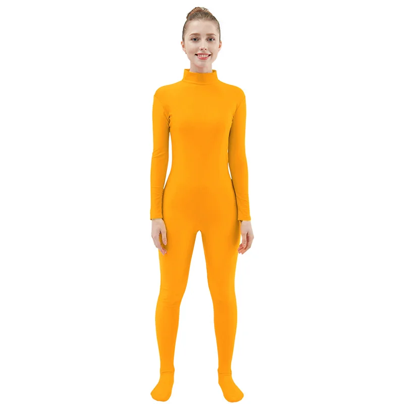 Orange Ensnovo, Женский костюм из лайкры, нейлона, белого цвета, длинный рукав, водолазка, костюм на заказ, облегающие колготки, Одежда для танцев, костюмы из спандекса - Цвет: Orange