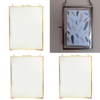 

3 Pieces Antique Glass Metal Picture Photo Frame, Portrait Dried Plant Preserver Holder, for Home Party Decor - 6x8 inch