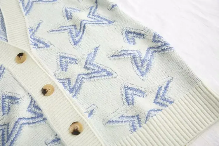 Зимний вязаный кардиган со звездами однобортный женский свободный кардиган с v-образным вырезом негабаритный кардиган