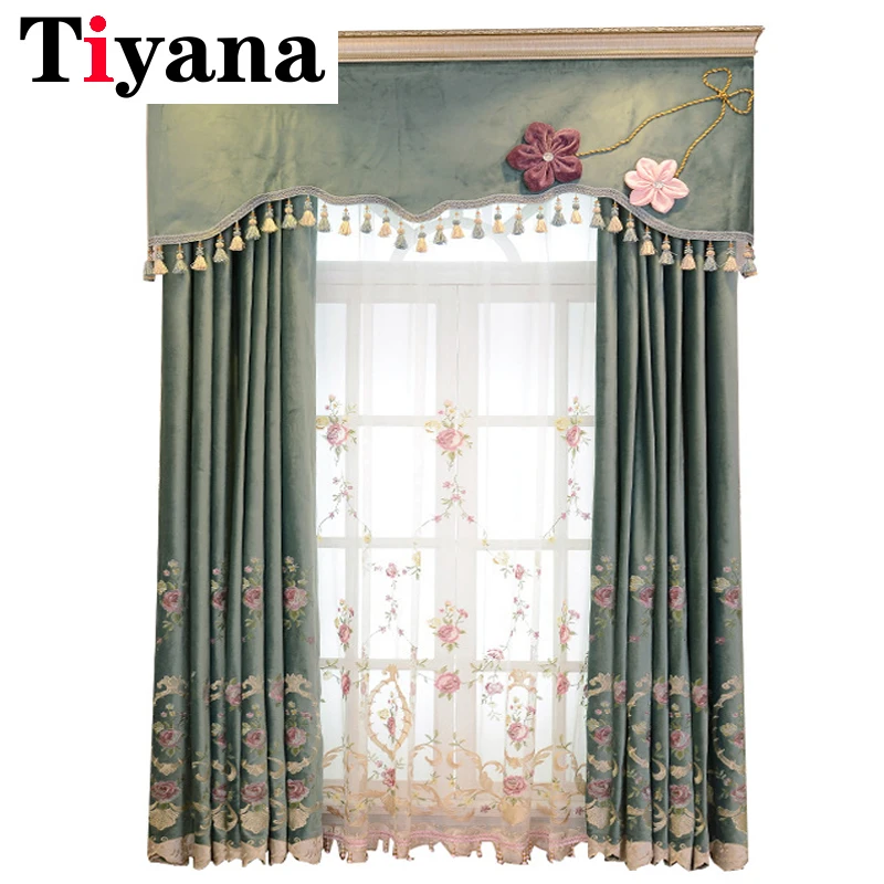 

Tiyana Luxury Italy Velvet Curtains for Living Room Bedroom High Shading Window Drapes Flower Valance for Mantle Villa P424X