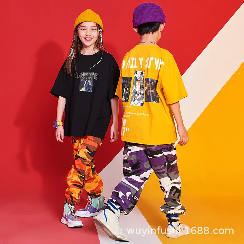 

Children Hip Hop Childrenswear Camouflage Hip Hop Fashion Cool Loose Short Sleeve New Style Hiphop GIRL'S And BOY'S Street Dance