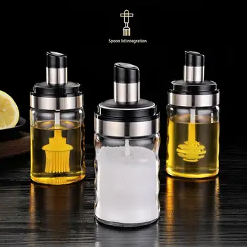 

Glass Seasoning Tank Kitchen Spice Kit Bottles Pepper Spoon Seasoning Jars Oil Brush Honey Container Food Storage Container