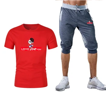 

Men's sportswear suit T-shirt + cropped pants men's printed sportswear 2 piece set men's summer hip-hop clothing men's suit 2020