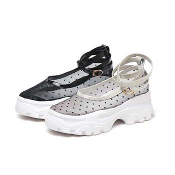 

Net red breathable bud silk surface 2020 summer mesh gauze thick-soled muffin shoes wild Roman shoes women