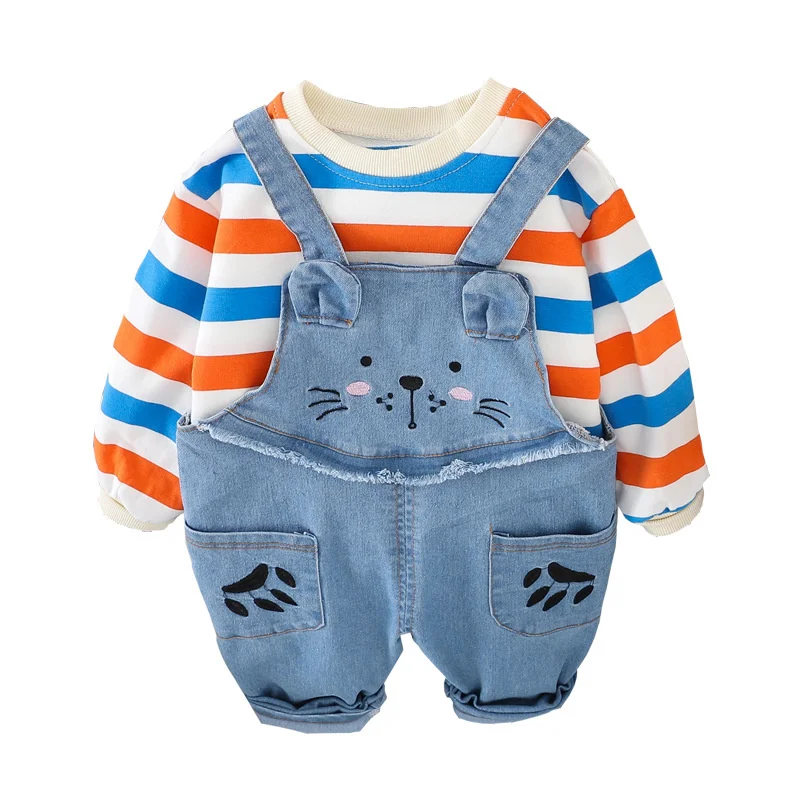 

New Spring Autumn Baby Boys Girls Clothes Suit Children Striped T-Shirt Overalls 2Pcs/Set Toddler Sports Costume Kids Tracksuits