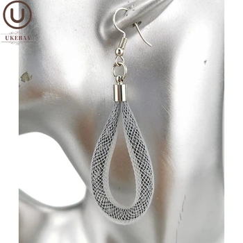

UKEBAY New Handamde Mesh Jewelry Women Drop Earrings Hollow Design Two Color Mix Female Big Earring White Black Earrings Jewelry