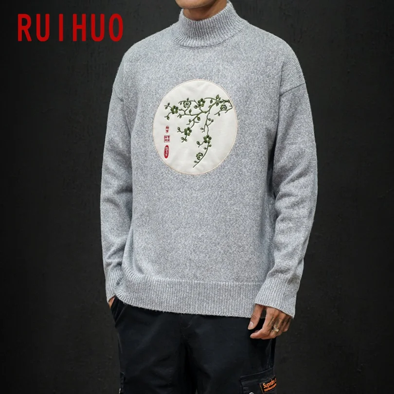 RUIHUO, китайский стиль, водолазка, мужской свитер, зимний, с высоким воротом, мужское зимнее пальто, Мужская водолазка, свитер, пуловер, 5XL, осень