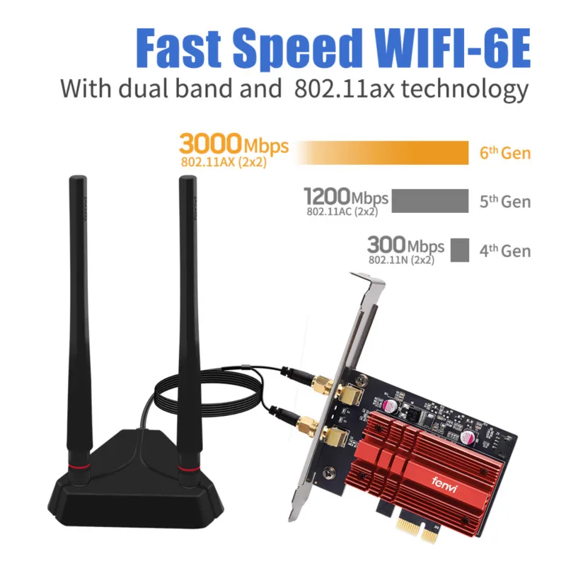 Fenvi Wi-Fi 6E Intel AX210 3000Mbps PCIe Wireless Network Wi-Fi Wlan Adapter 2.4G/5G/6Ghz 802.11AX Bluetooth 5.2 Card Windows 10 best usb wifi adapter