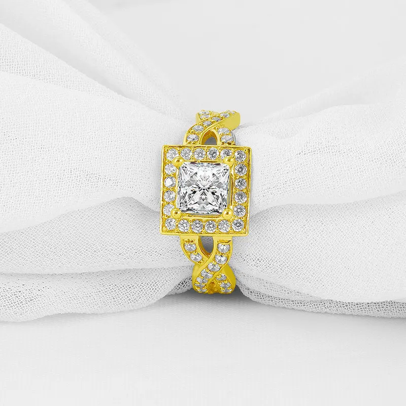 AINUOSHI Трендовое крученое Кольцо Halo 14 K, однотонное белое/желтое золото, проложить сетку, кольцо принцессы с бриллиантами Sona, Женское Обручальное Кольцо