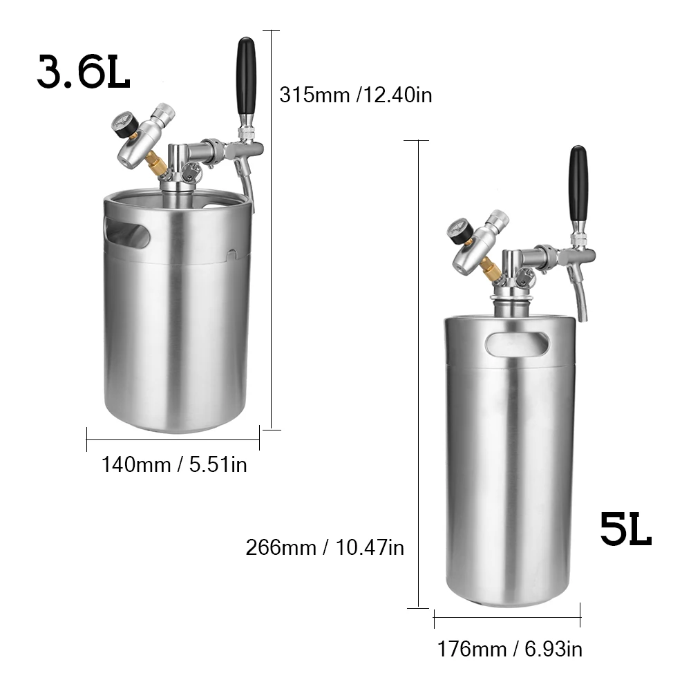 Новинка, из нержавеющей стали 3.5L 5L мини-кег, емкость для пива мини распределитель с регулируемым пивной кран Co2 инжектор премиум-класса