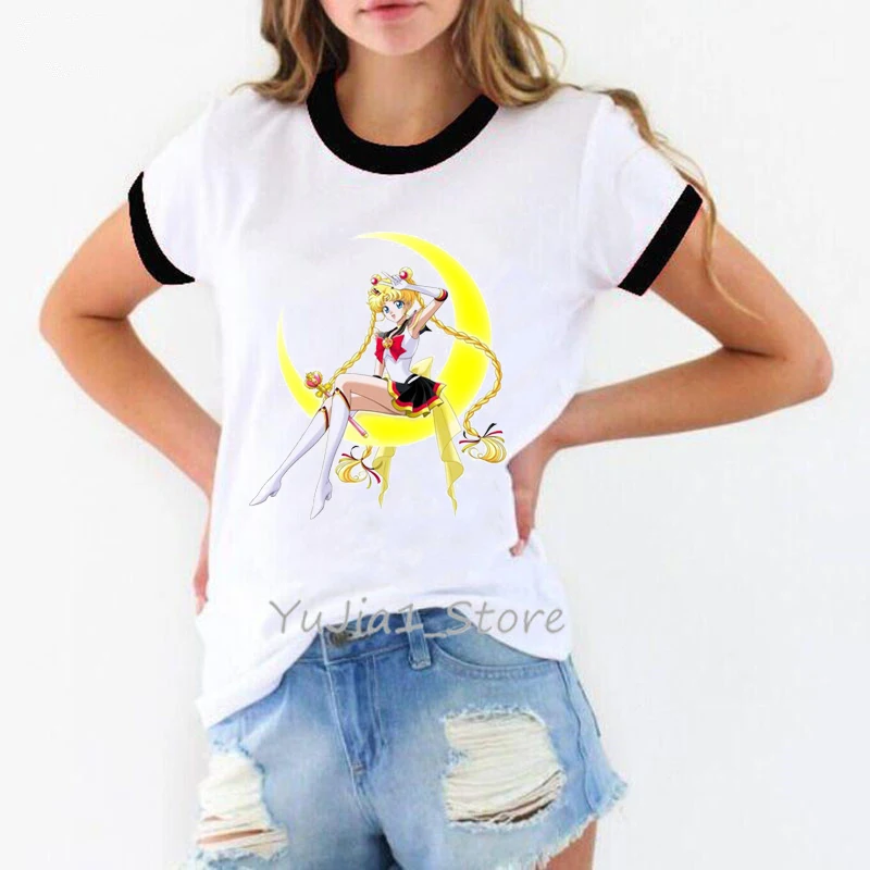 

Japanese anime t shirt women sailor moon shirt woman harajuku kawaii clothes summer top female white tops t-shirt 90s tshirt