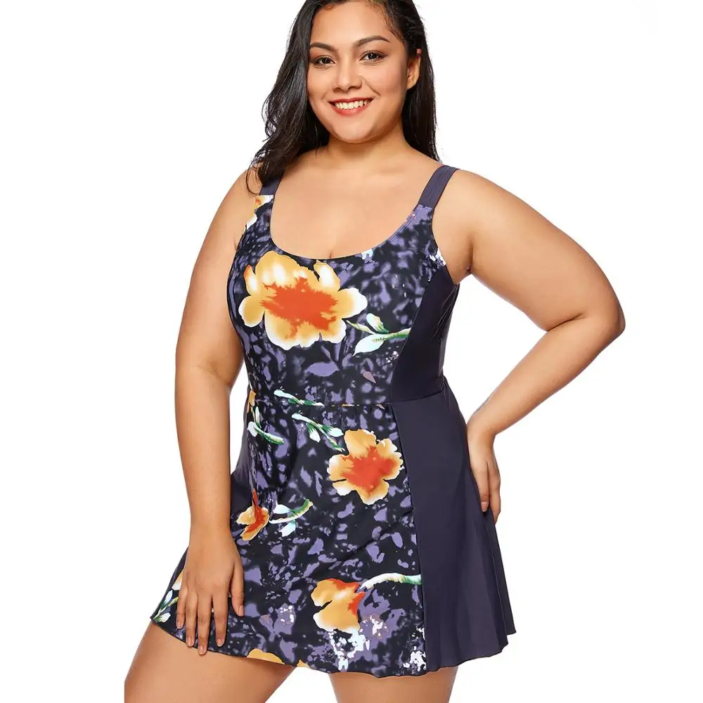 Women's Modest Swimdress Plus Size One Piece Swimsuit Skirted Swimwear