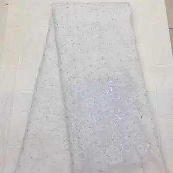 

latest skin friendly Soft and smooth texture Crepe de Chine with stones superior quality lace fabric for Evening Dresses white