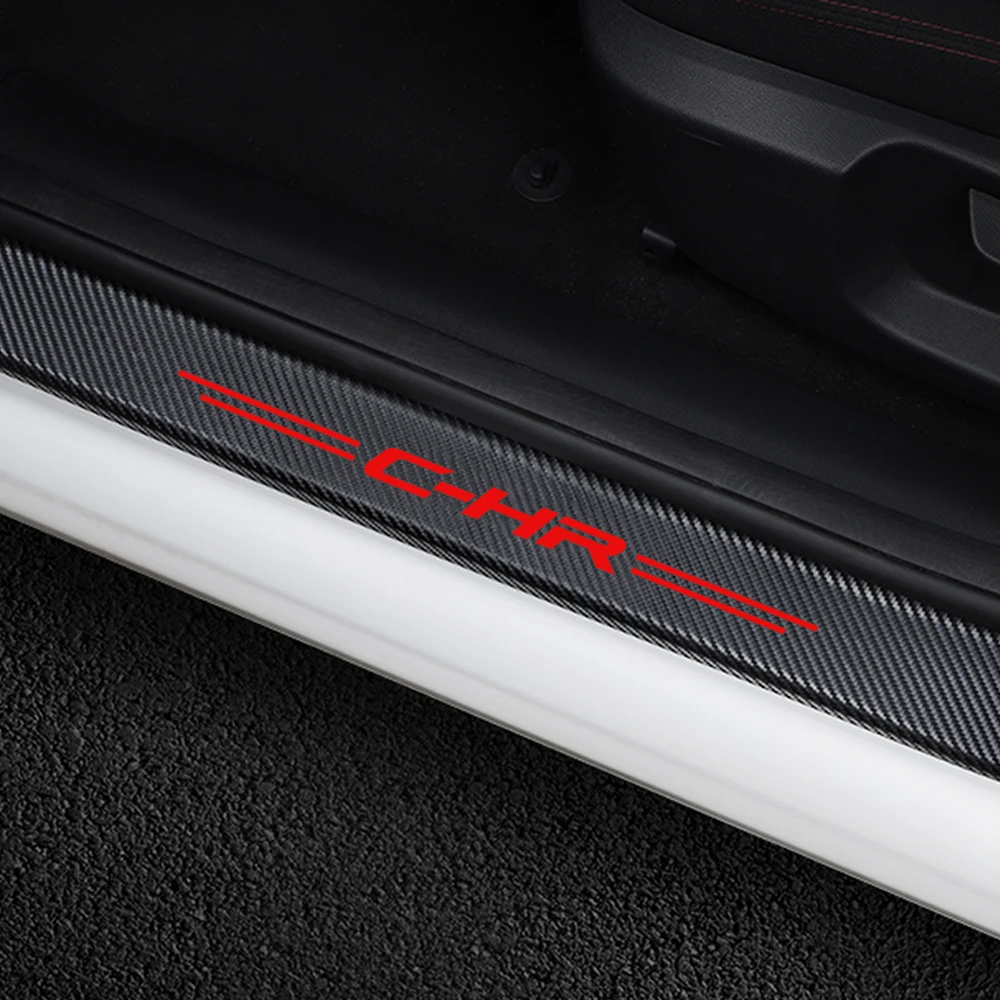4PCS Carbon Fiber Protector Auto Door Threshold Plate Stickers For Toyota C-HR CHR Car Door Sill Guards Cover Decor Accessories