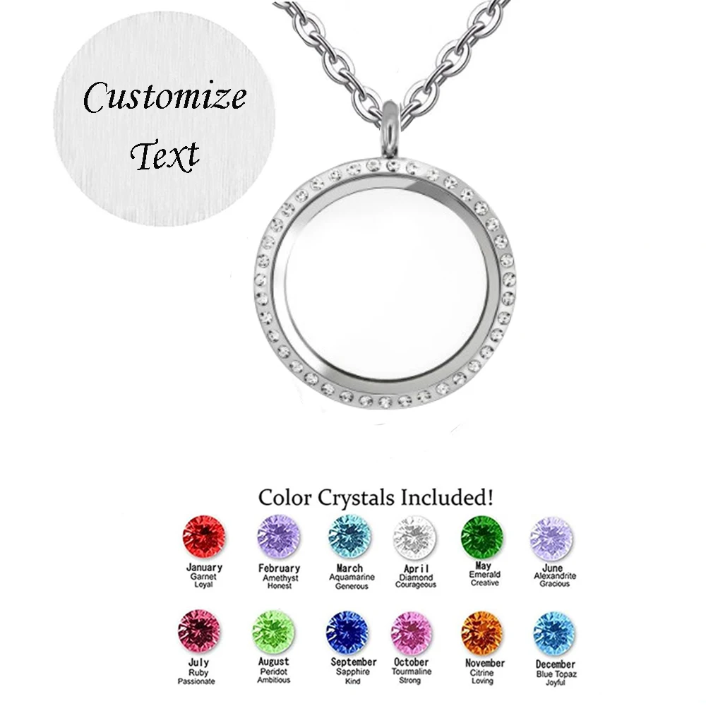 30mm Round Floating Charms Sparkling Locket Pendant Necklace