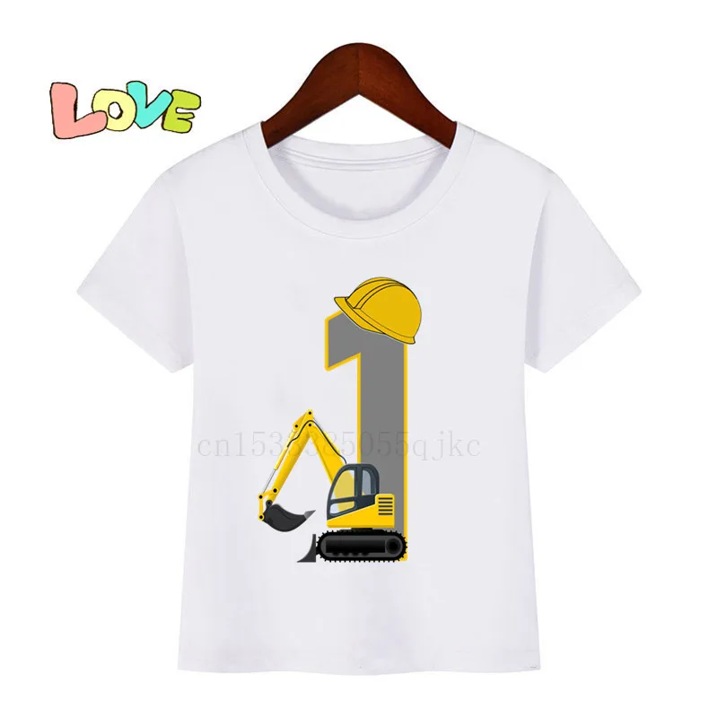 Baby Kids Cartoon Excavator Birthday Number Name Print T Shirt Children Birthday T-shirts Boy&Girl Funny Gift Tshirt Present