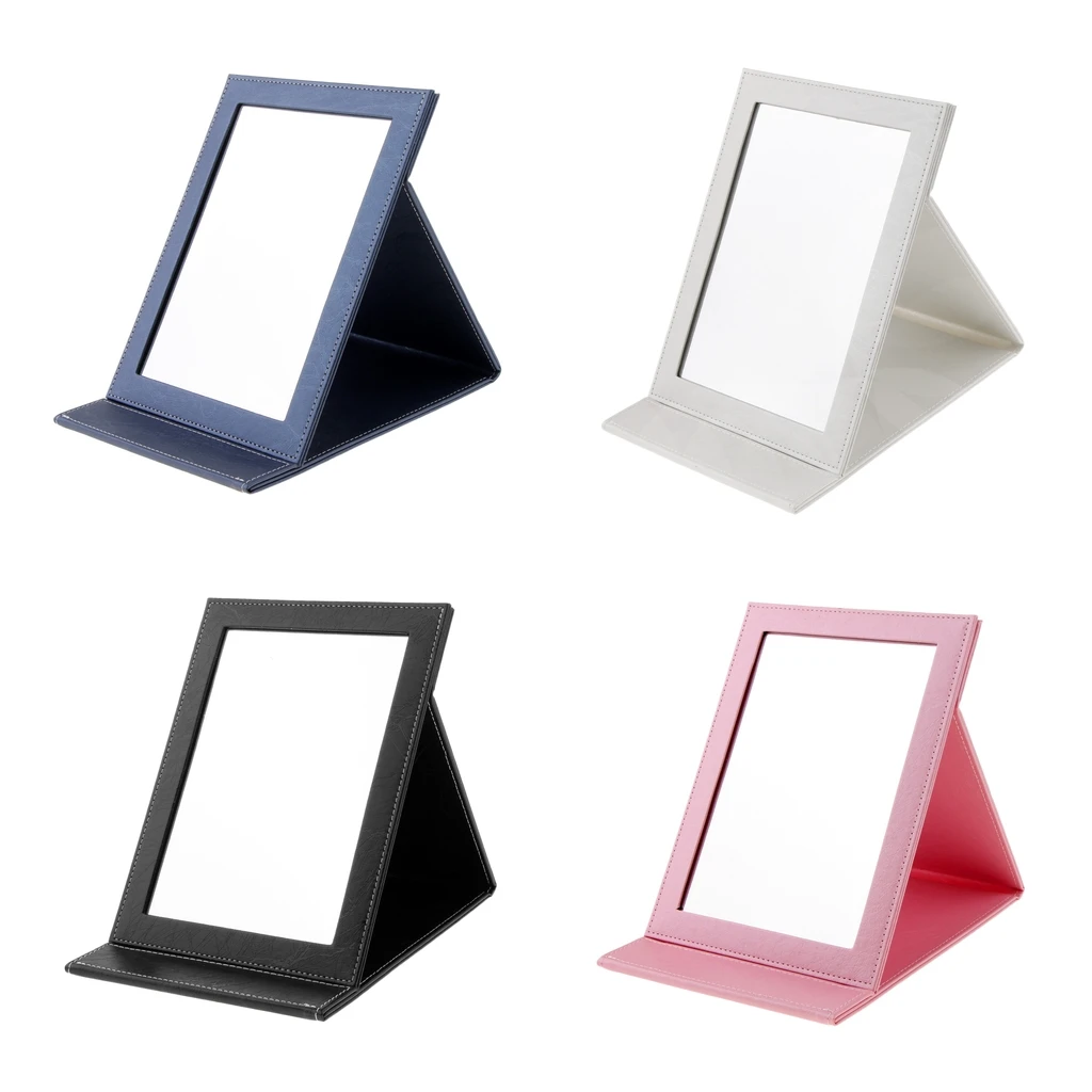Folding Travel Mirror PU Leather Table Top/Stand Makeup Mirror Portable