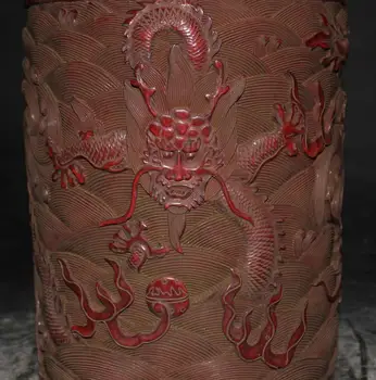 

Marked Wood Lacquerware Dragon Dragon Pen Container Brush Pot Pencil Vase Pot