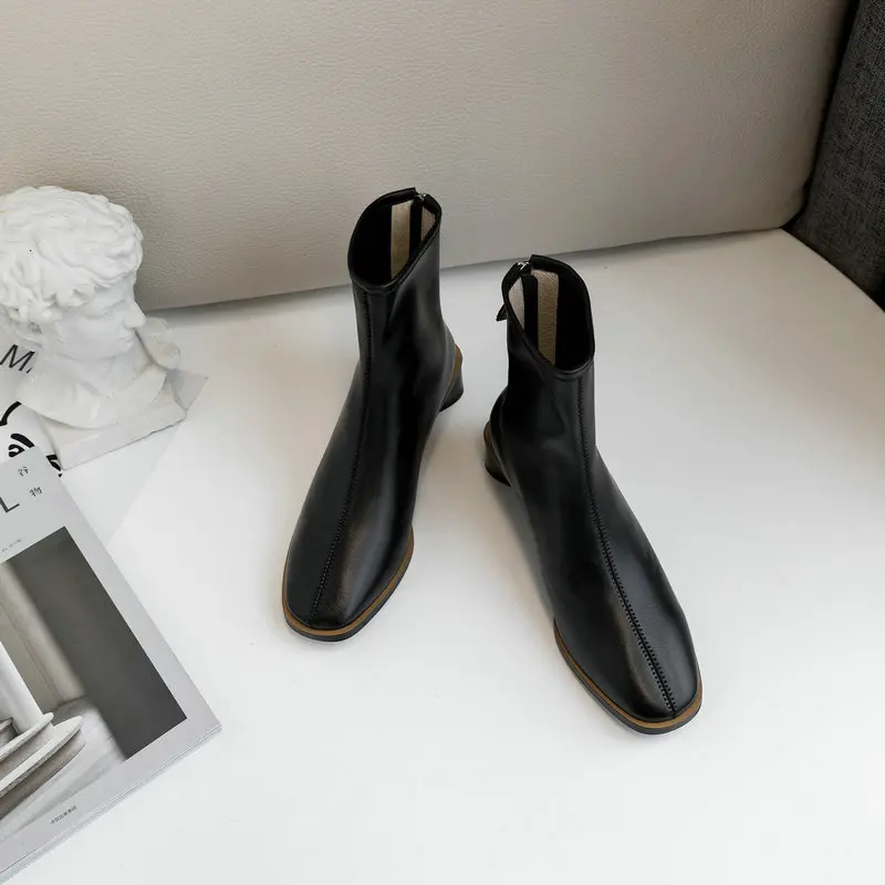 2020 New The High Quality Superfine Fiber Women's Boots Back Zipper Square Toe Thick High Heels Pumps Party Casual Shoes Woman