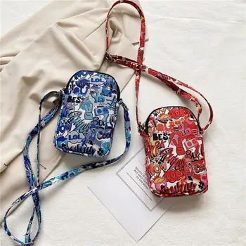 

Women Canvas Handbags Creative Graffiti Mini Student Bag Cell Phone Bags Simple Small Crossbody Bags Casual Flap Shoulder Bag