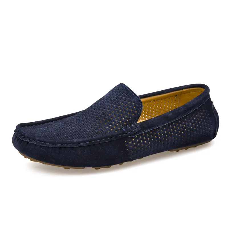 Дышащая мужская повседневная обувь; замшевые лоферы; удобные мужские мокасины без застежки; Новая летняя обувь; размеры 38-44
