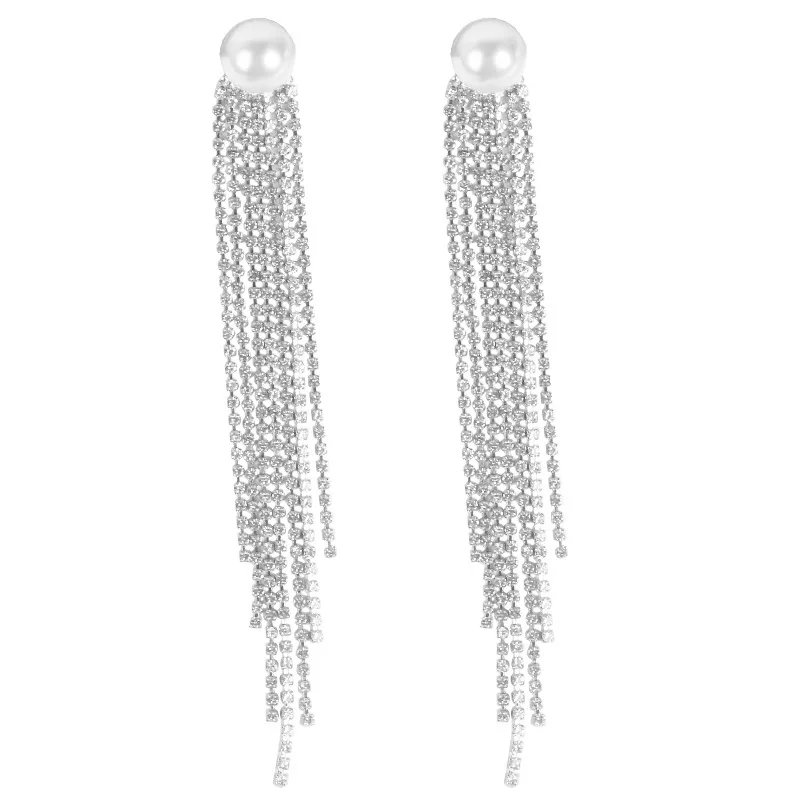 

925 silver needle new European and American exaggerated long pearl tassel earrings feminine personality trend Su earrings