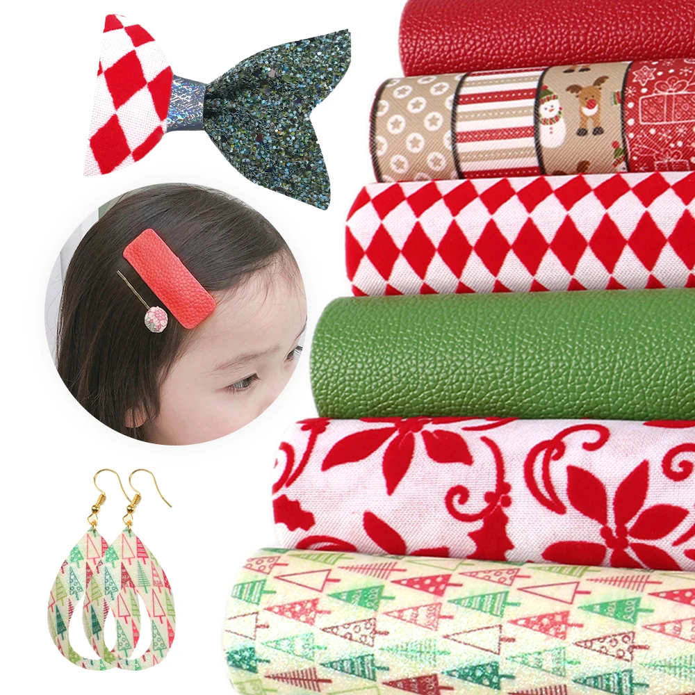 

6piece/set 20*34cm 20*34cm Merry Christmas Printed Faux Synthetic Leather Sheets Set Vinyl Fabric DIY Crafts Materials,1Yc7882