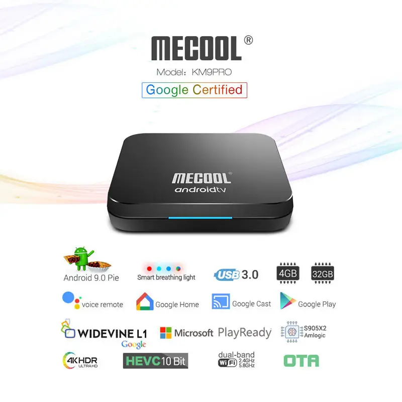 FFYY-Mecool Km9 Pro Android 9,0 ТВ-приставка Amlogic S905X2 Четырехъядерный 4G Ddr4 32G Rom 2,4G/5G Wifi Bluetooth 4K Atv смарт-приставка