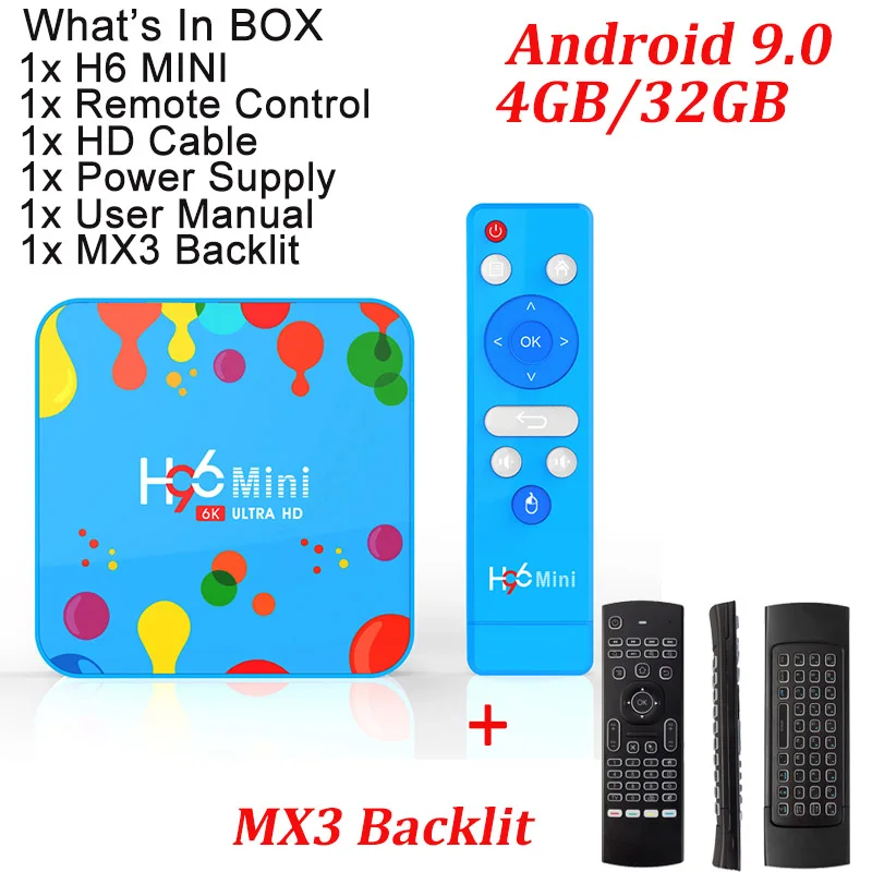 H96 MINI 4 Гб 128 ГБ Android 9,0 tv BOX Allwinner H6 четырехъядерный 6K H.265 медиаплеер 2,4G& 5G wifi Google Play Netflix 4G 32G BOX - Цвет: 4G 32G with MX3