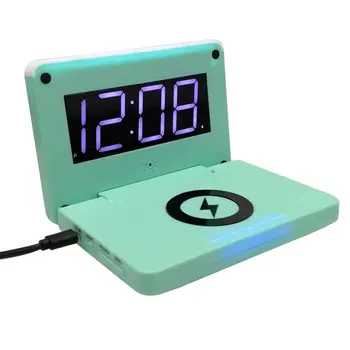 

10W Bedside Phone Wireless Charger Portable Night LED Digital Rectangle Electric USB Bedroom Folding Desktop Alarm Clock