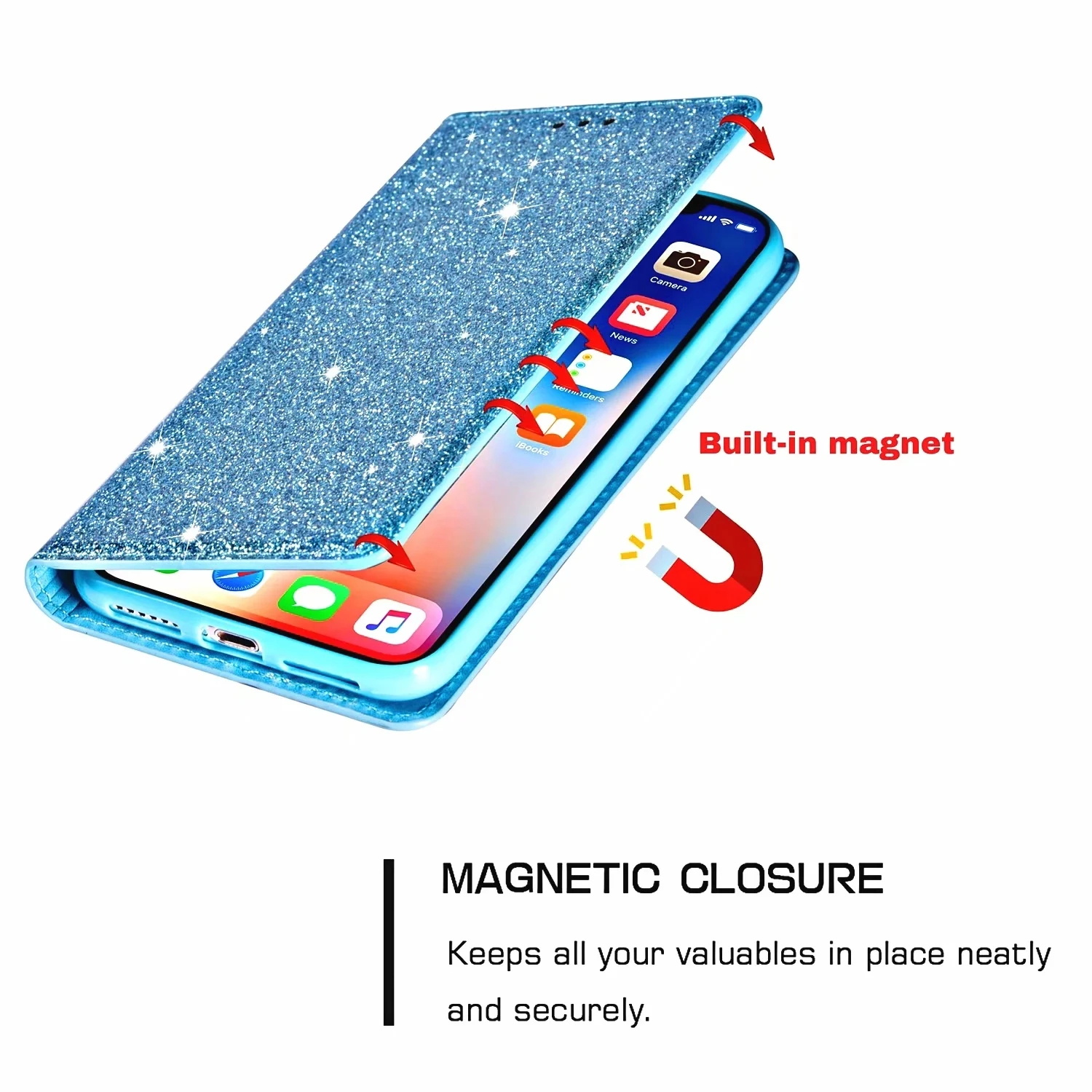 Glitzernde Bling-Hülle für Xiaomi Redmi Note 10 Pro 8T 9 9A 9C POCO F3 X3 NFC Mi 11 Pro Ultra Shiny Flip Wallet Funda Protec_voghion.com