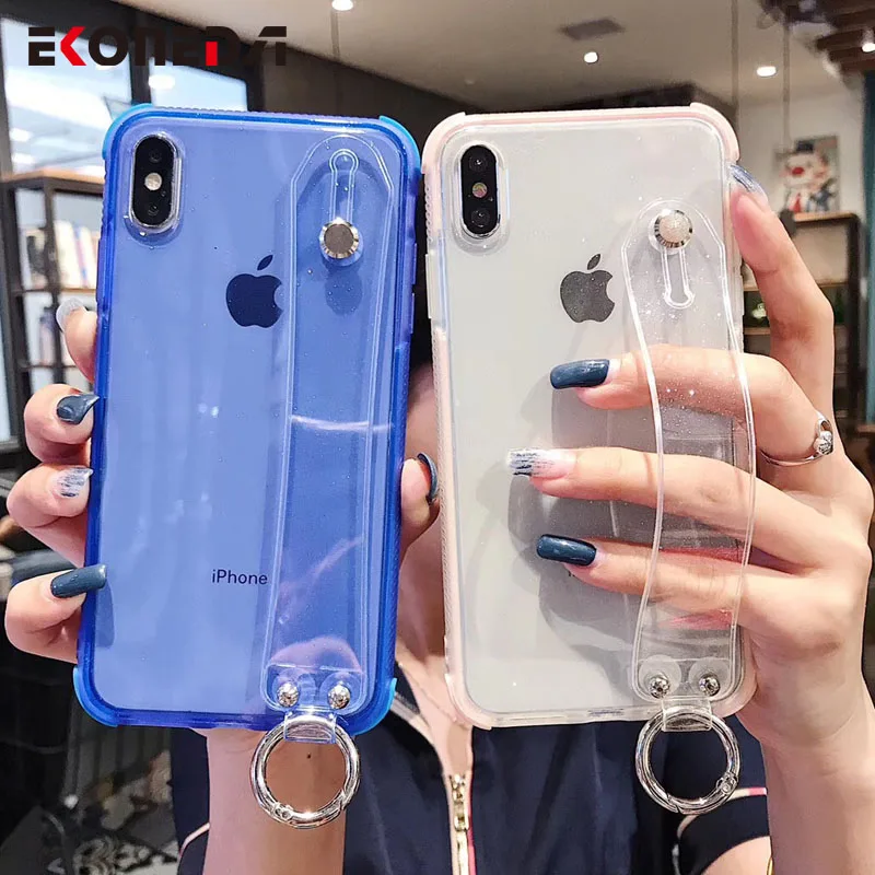 

EKONEDA Glitter Bling Case For iPhone 7 6 6S 8 Plus Case Wrist Strap Holder Cover Case For iPhone 11 Pro Max X XS Max XR