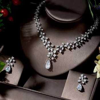 HIBRIDE African Nigerian Wedding Bridal Jewelry Set Dangle Drop Earring Necklace for Women Party Dress Accessories bijoux N-1363