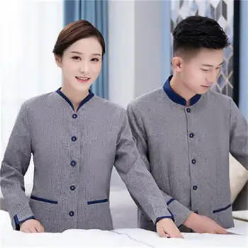 

New cleaning workwear long-sleeved gray hotel property cleaning clothes autumn and winter clothing women