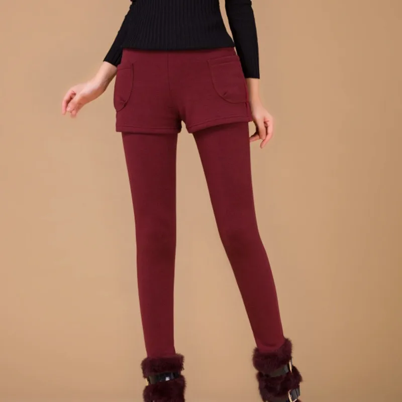 Узкие брюки зима осень Ложные двухсекционные карманные леггинсы юбка-брюки женские модные леггинсы с мини-юбками Slim Fit T8