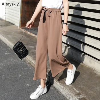 

Pants Women 2020 Solid Simple All-match Korean Style Drawstring Loose Elegant Ladies Pant Womens High Quality Trousers Chic New