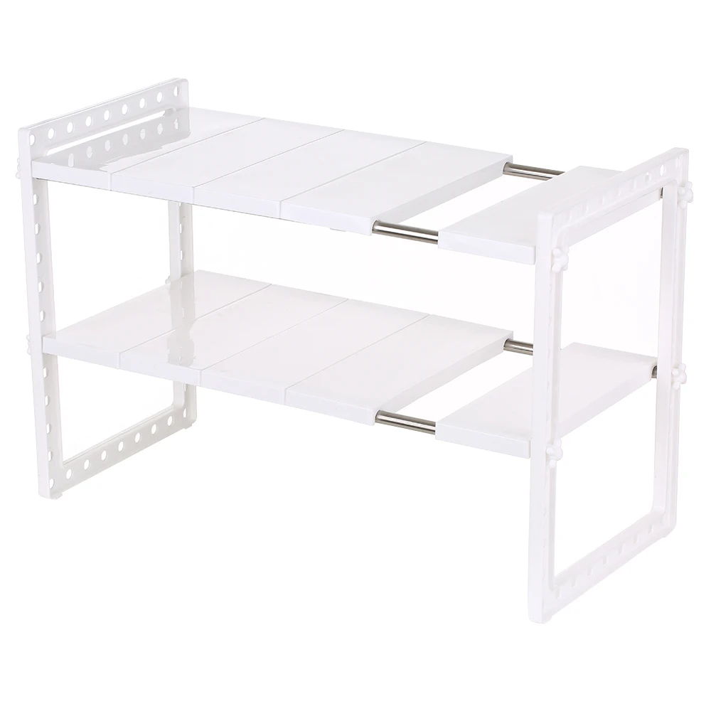 

Hot Storage Rack Under Sink 2-Tier Expandable Shelf Storage Organizer Adjustable Stainless Steel Kitchen Sink Rack