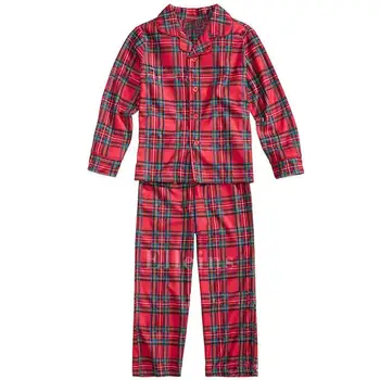 

Plaid Pattern Pajamas Kids Mom Dad Family Pajama V-Neck Set Long Sleeve Sleepwear Red Nightwear