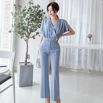 

Fashion Two Piece Outfits For Women 2020 New Spring Summer Ladies Casual Vintage Suit Set Crop Top And Wide Leg Pants